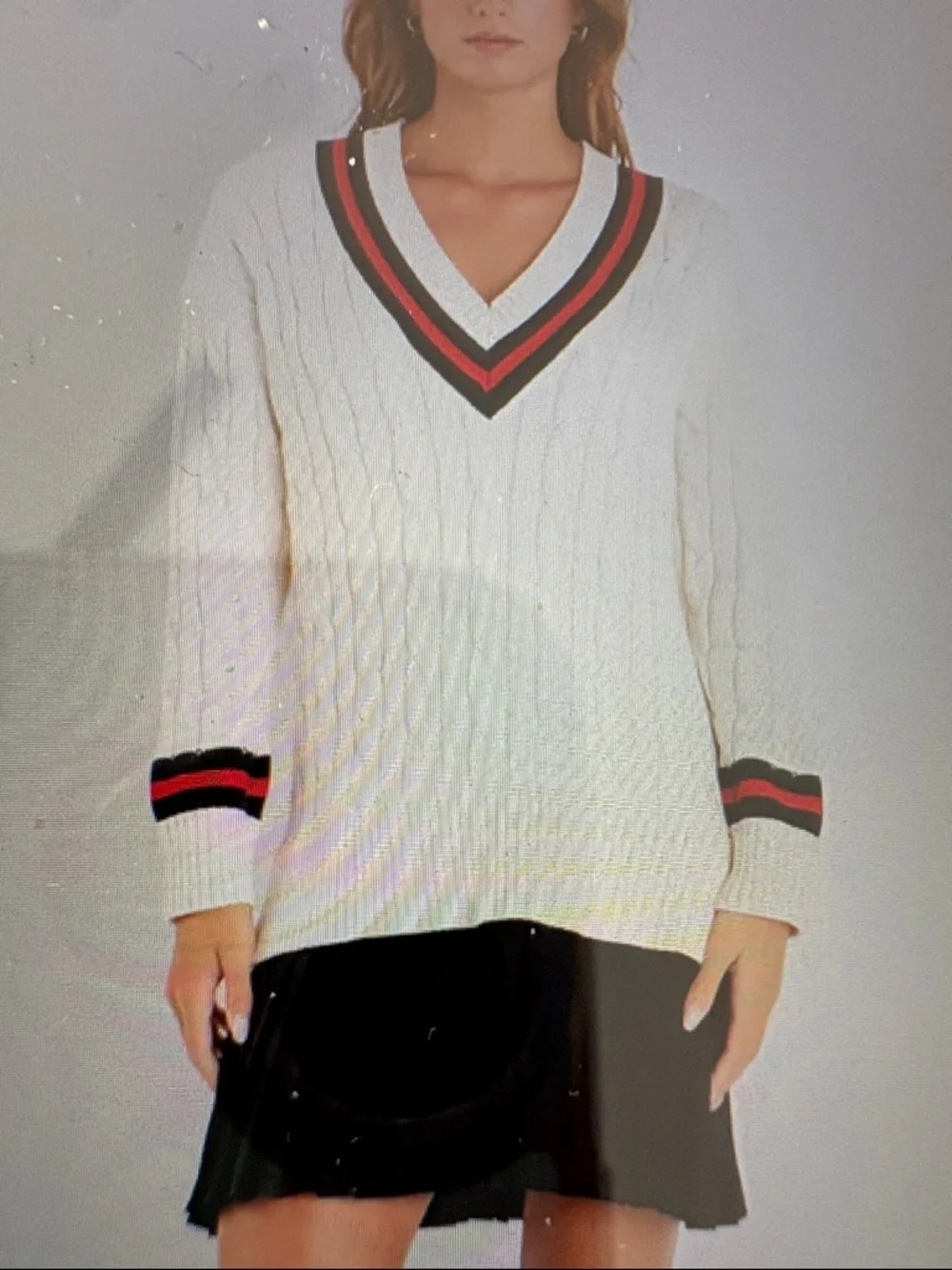 English Factory Cream Cable-Knit V-Neck Sweater Dress